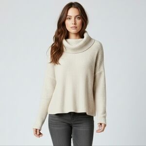 Free People Juicy Waffle Cream Funnel Neck Top NWT XS